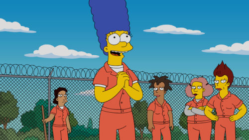 THE SIMPSONS:  After getting arrested for letting Bart go to the park unsupervised, Marge serves time only to realize that prison is a welcome break from the demands of her life as a mom and wife in the ÒOrange is the New YellowÓ season finale episode of THE SIMPSONS airing Sunday, May 22 (8:00-8:30 PM ET/PT) on FOX.   THE SIMPSONS ª and  © 2016 TCFFC ALL RIGHTS RESERVED.  CR:FOX