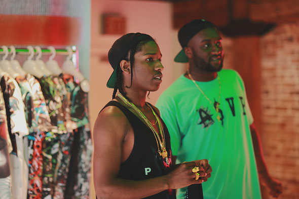 Stylist Virgil Abloh and rapper ASAP Rocky pose after the Louis