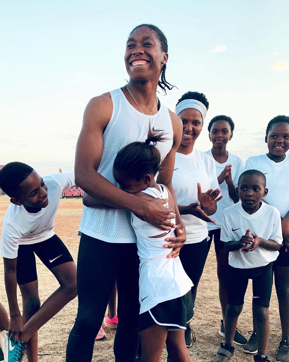 Caster Semenya with the kids she is coaching her village captured in the documentary with Nike.