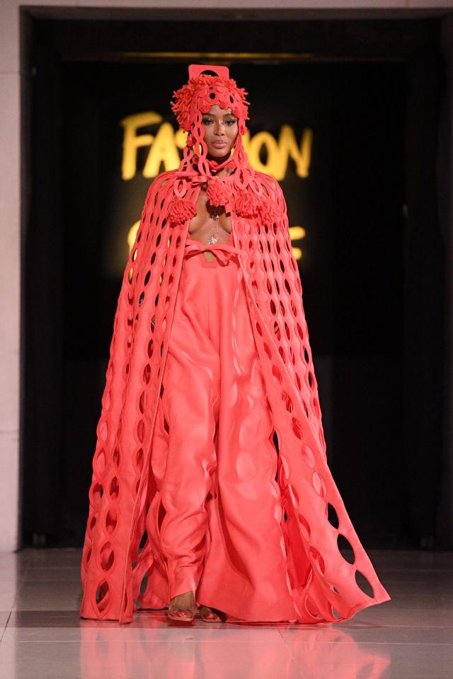 Naomi Campbell on the runway at Fashion For Relief show during London Fashion Week 2019.