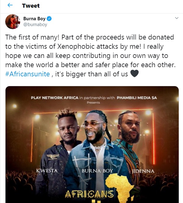 Burna Boy Wants To Support Victims Of Xenophobic Attack In South Africa