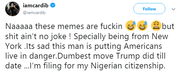Cardi B Wants To Apply For Nigerian Citizenship & Twitter Is Restless