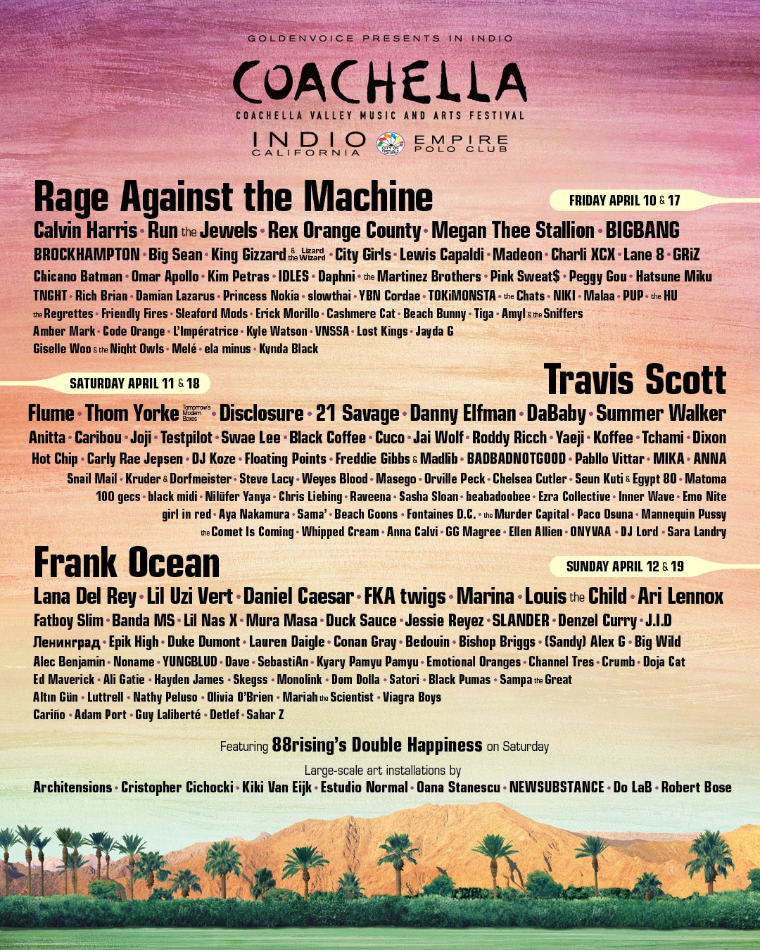 Line up for Coachella 2020