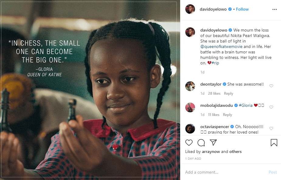 David Oyelowo's tribute to Nikita Pearl Waligwa